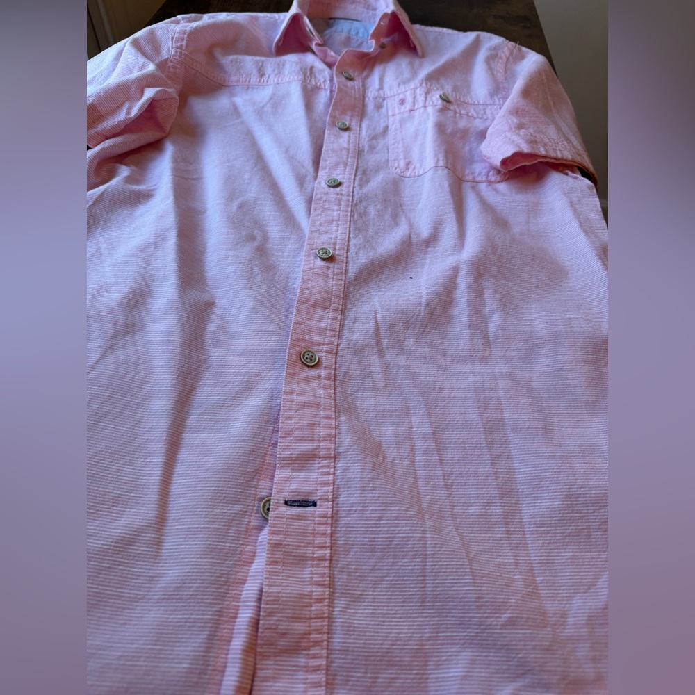 Izod Saltwater Pink Men’s 100% Cotton Button Down Beach Short Sleeve Shirt Small - Picture 5 of 10